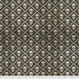 Flat swatch Crossbones fabric (dark grey marbled look fabric with cream skulls and crossbones allover in diagonal rows)