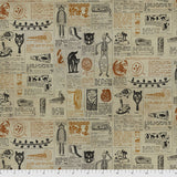 Flat swatch Masquerade fabric (vintage look cream fabric with Halloween themed newspaper look stories/labels)