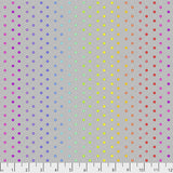Square swatch Dove fabric (grey hexagon print fabric with rainbow coloured metallic effect center dots throughout)