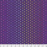 Square swatch Starling fabric (deep purple hexagon print fabric with rainbow coloured metallic effect center dots throughout)