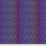 Sqaure Suited and Booted Daydream fabric swatch (dark purple fabric with small vertical stripes of card suits (tiny) allover in rainbow holographic look effect)
