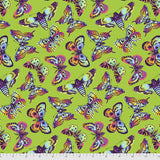 Square swatch Avacado fabric (medium bright green fabric with tossed butterflies and moths in technicolour)