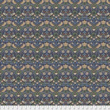 Swatch of strawberry floral printed fabric in navy
