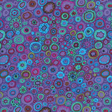 Swatch of multi-coloured paperweight printed fabric in purple