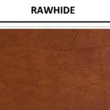 Patchwork look vinyl swatch in shade rawhide (natural brown) with label