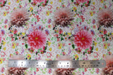 Flat swatch floral printed fabric in rose (colourful flowers on white)