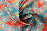 Swirled swatch of multi-coloured animal skull fabric