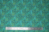 Flat swatch peacock fabric (fan of peacock feathers in bright blue and green shades repeated/scalloped allover)