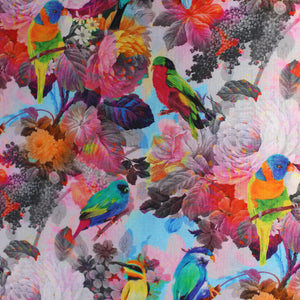 Swatch of watercolour printed fabric (floral/birds)