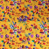 Swatch of floral printed fabric in yellow
