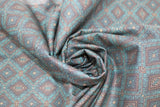 Swirled swatch printed fabric in birds eye (blue/green)