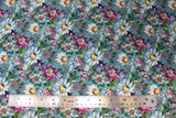 Flat swatch printed fabric in flowers