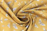 Swirled swatch gold bugs fabric (dark yellow/gold fabric with white/dark grey insects allover including butterflies, bees, dragonflies, ladybugs, etc.)