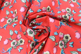 Swirled swatch Colbri floral printed fabrics in red