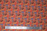 Flat swatch collars fabric (brown fabric with red, bronze, yellow bows and grey, brown, blue, red collars tossed allover)