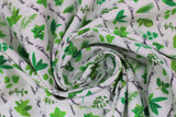 Swirled swatch garden fabric (white fabric with small lines/stripes of green herbs and spices in various styles and their corresponding name/title beneath in tiny black cursive)