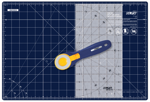 Rotary Essentials Kit (navy) contents - mat, cutter, ruler