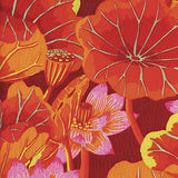 Swatch of lake blossoms floral printed fabric in red