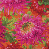 Swatch of shaggy floral printed fabric in red