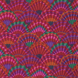 Swatch of paper fans printed fabric in red