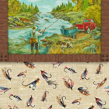 Group swatch fishing themed fabrics in various styles