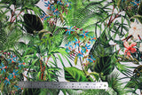 Flat swatch of decor weight canvas in leaves pattern