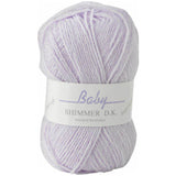 Ball of Baby Shimmer DK yarn in pale purple shade with shimmer flecks
