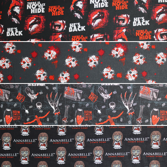 Group swatch Horror Movies themed fabrics in various styles/colours