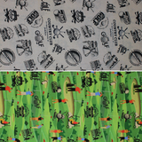 Group swatch assorted Golf themed fabrics in various styles/colours
