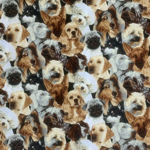 Square swatch Cats Dogs Chickens - Patty fabric (realistic dog heads/necks collaged on black)