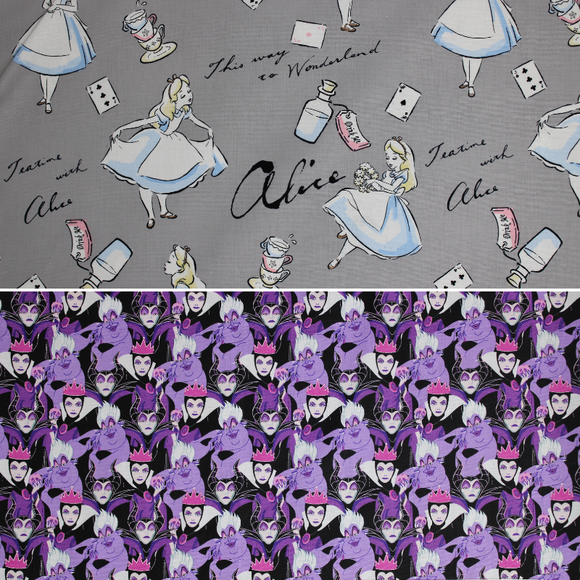 Group swatch assorted Disney Animated fabrics in various styles/colours