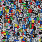 Square swatch Dogs fabric (full colour collaged dogs allover cartoon style with hats, sweater vests, glasses, etc. different style breeds and outfits)