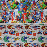 Group swatch assorted Marvel printed fabrics in various styles/colours