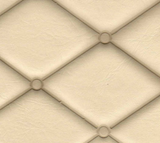 Square swatch upholstered quilted vinyl (diamond pattern with circles on the intersecting points) in shade buttermilk (off white/light beige)