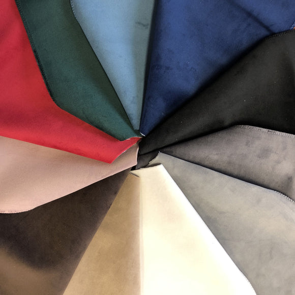 Group swatch solid velvet fabric in a variety of colour options arranged in a swatch wheel