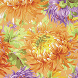 Swatch of shaggy floral printed fabric in yellow