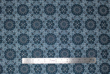 Flat swatch American themed printed fabric in Blue Bandana Paisley