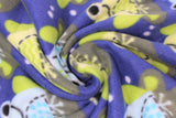 Swirled swatch frogs fabric (dark blue fabric with cartoon green and blue frogs on grey lily pads with tossed white bubbles)