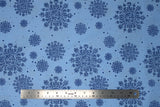 Flat swatch winter printed fabric in Snowflakes on Light Blue