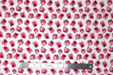 Flat swatch garden themed printed fabric in Pink Flowers & Green Leaves on White