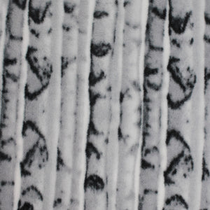 Square swatch birch stripes fabric (white fabric with horizontal birch trees in stripes across fabric in white, grey and black colourway)