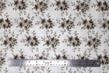 Flat swatch Blueberry Buckle (and floral) themed fabric in Brown Flowers on White
