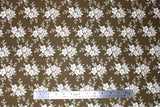 Flat swatch Blueberry Buckle (and floral) themed fabric in White Flowers on Brown