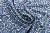 Swirled swatch Blueberry Buckle (and floral) themed fabric in Dark Blue Flowers