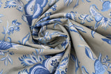 Swirled swatch Blueberry Buckle (and floral) themed fabric in White & Blue Flowers on Beige