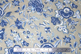 Flat swatch Blueberry Buckle (and floral) themed fabric in White & Blue Flowers on Beige