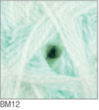 Swatch of Baby Marble DK yarn in shade BM12 (pale mint green)