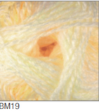 Swatch of Baby Marble DK yarn in shade BM19 (pale yellow and orange shades)