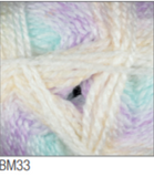 Swatch of Baby Marble DK yarn in shade BM33 (white, pale purple and blue/grey shades)