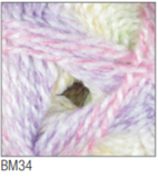 Swatch of Baby Marble DK yarn in shade BM34 (white, pale pink and purple shades)
